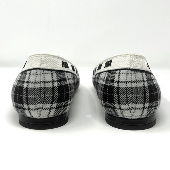 Dior J’Adior Plaid Flats Tartan Wool Pointed Toe Logo Trim Black White 38 - Picture 5 of 11